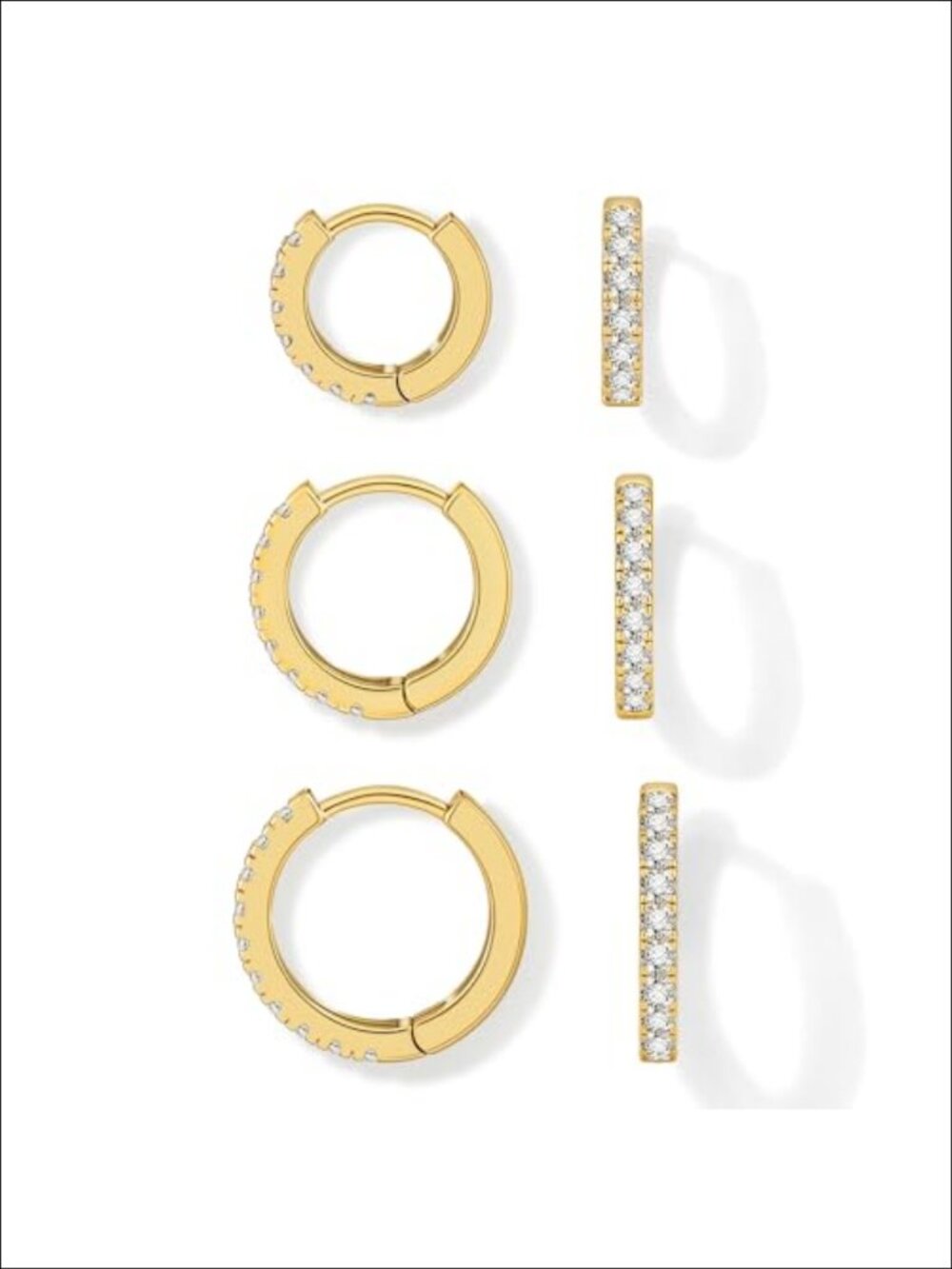 3 Pairs Small Hoop Earrings 14k Gold Plated Cubic Zirconia Huggie Set